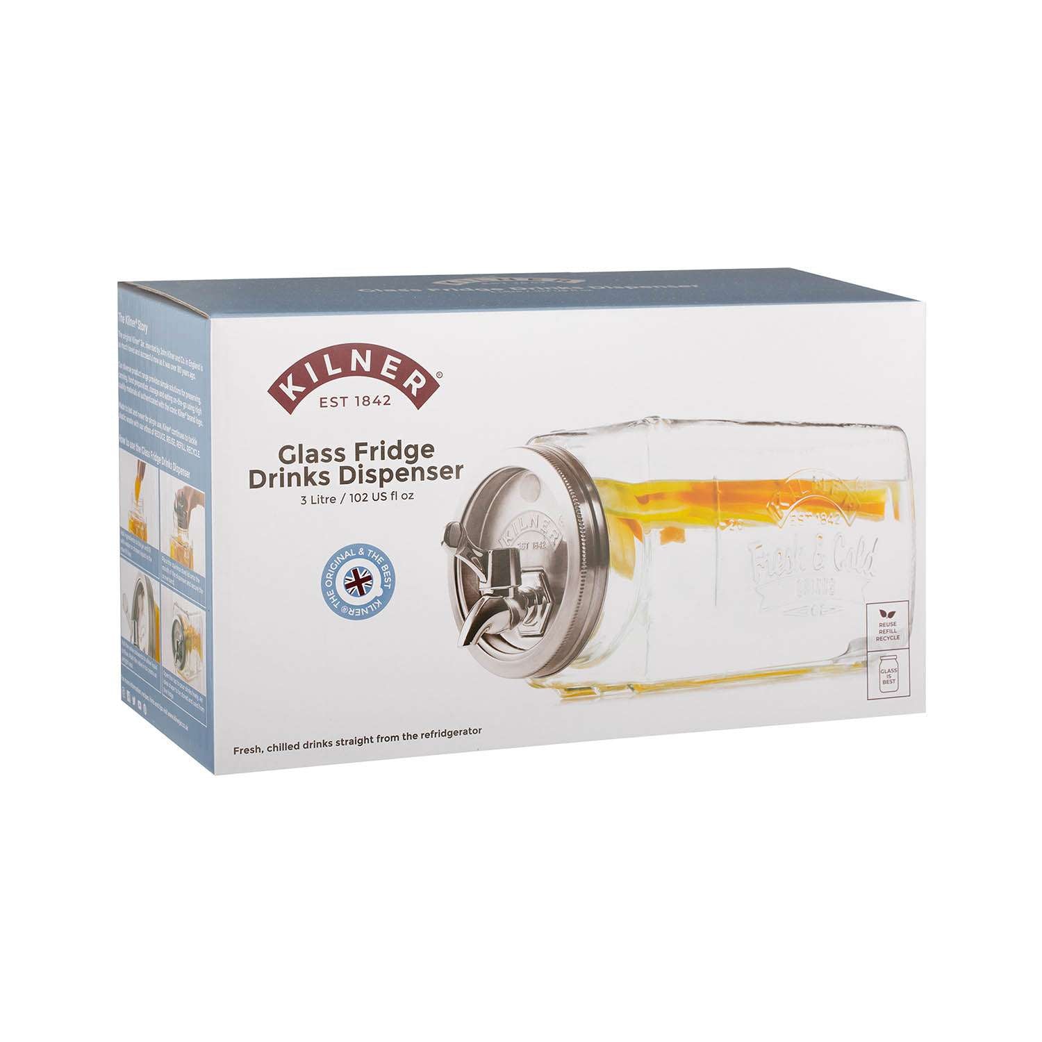 KILNER | Getränkespender, FRIDGE, klar, silber, 3 L