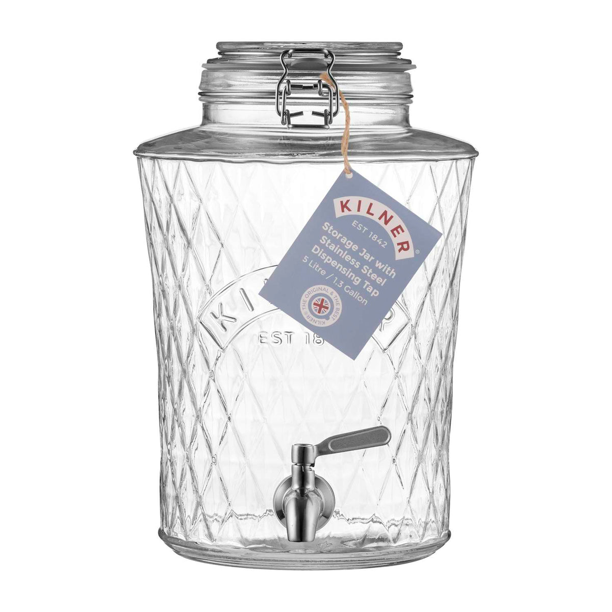 Beverage dispenser with diamond pattern and stainless steel tap, 5 liters