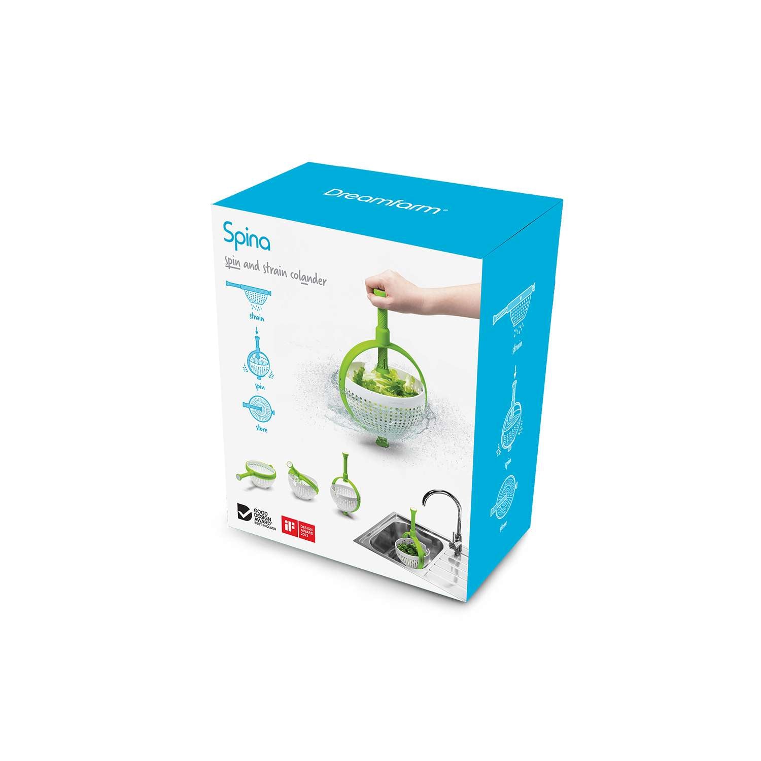 DREAMFARM | Salatschleuder 2in1, SPINA, grün, 3,4 L