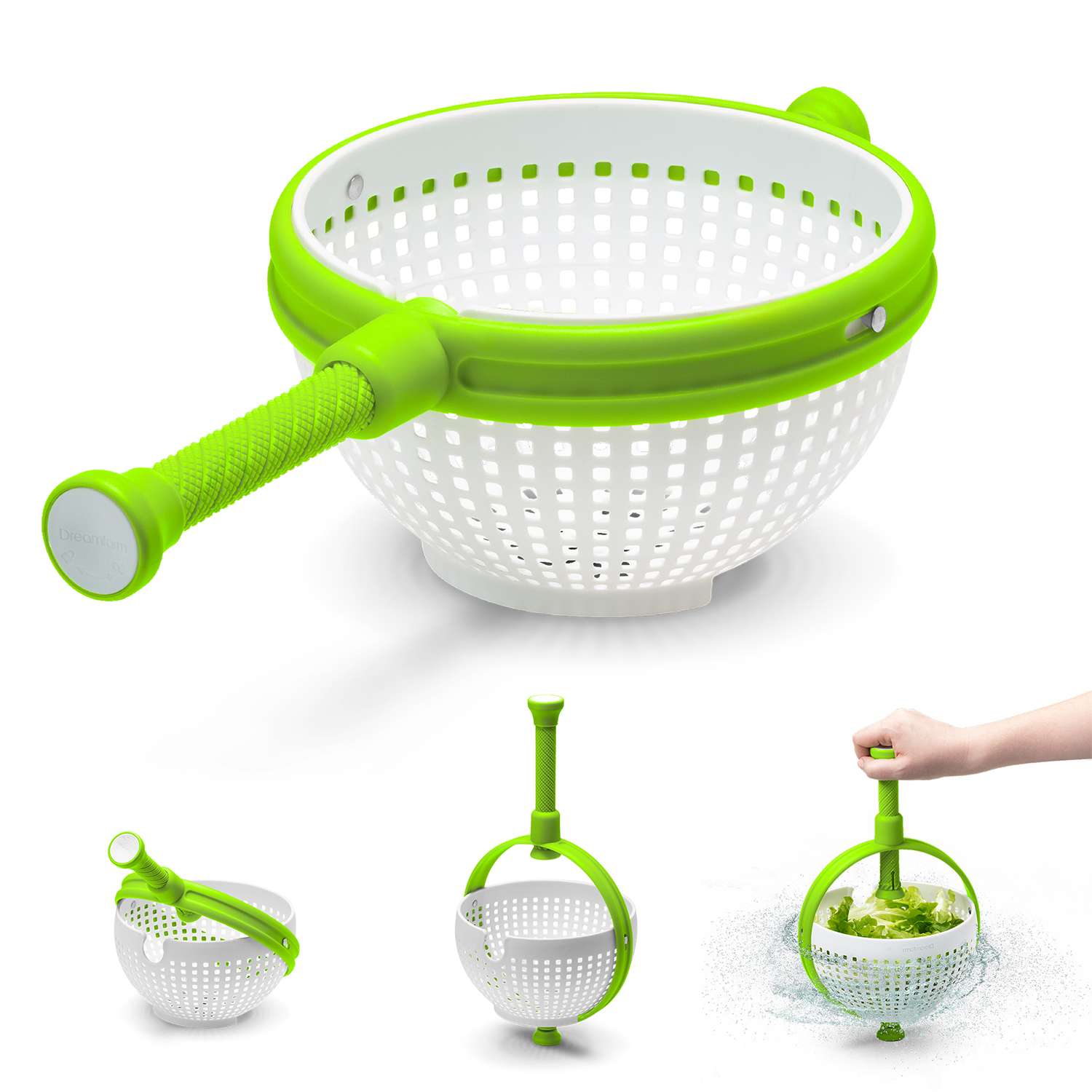 DREAMFARM | Salatschleuder 2in1, SPINA, grün, 3,4 L
